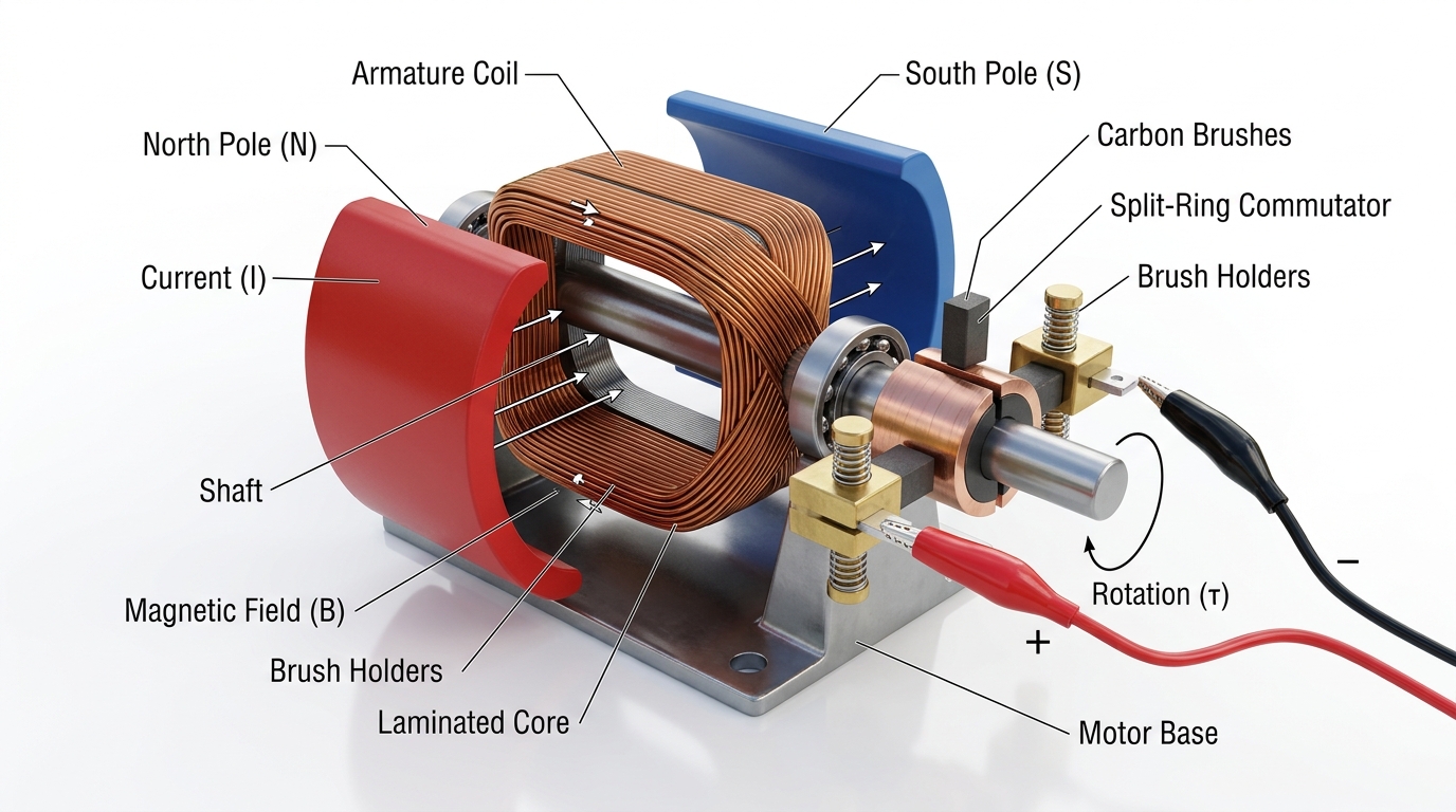 Sơ đồ cấu tạo 3D chi tiết của Động cơ điện một chiều