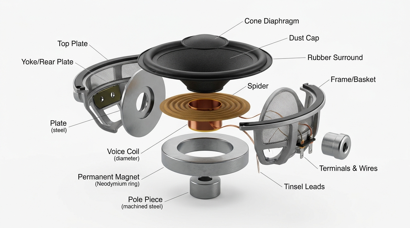 Sơ đồ cấu tạo 3D chi tiết của Loa điện động