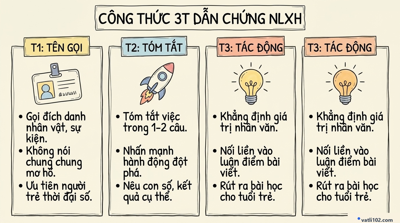 Công thức 3T dẫn chứng NLXH 200 chữ Lớp 12